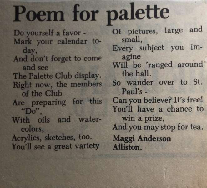 Palette Club Poem by Maggie Anderson